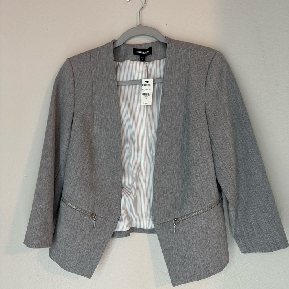 Express Gray Tailored Blazer with Notched Lapels